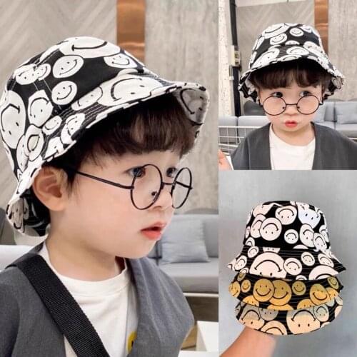 Spring Autumn Children Bucket Hats Cartoon Smiley Face Boy Girl Basin Hat Hip-hop Beach Toddler Baby Fisherman Hat Casual Bonnet