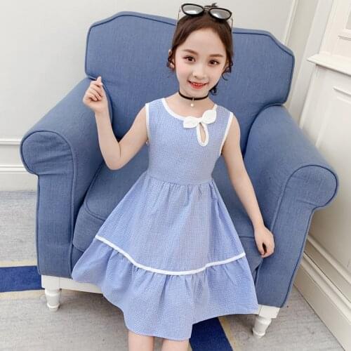 Dress For Girls Fashion Plaid Party Dress Girls Sleeveless Kids Dresses Summer Elegant Princess Dress For Girls 4 6 8 10 12 Year