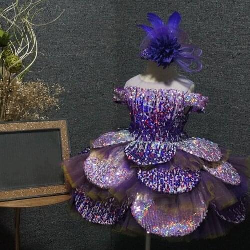 Fluffy Toddler Girl Birthday Party Gowns Off the Shoulder Princess Pageant Gown Girls Christmas New Year Size 1-14Y