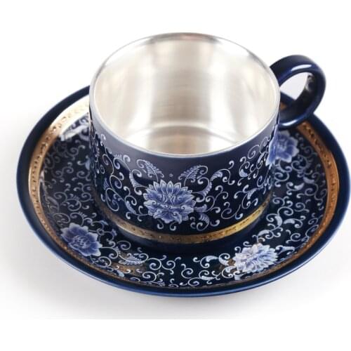 Luxury Coffee Cup and Saucer Set Japanese Silver Teacup and Saucer Set Porcelain Turkish Tazas Ceramica Kitchen Supplies QAB50BZ