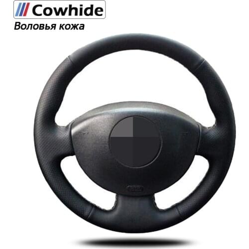 Hand-stitche Black Genuine Leather Car Steering Wheel Cover for Renault Megane 2 2003-2008 Kangoo 2008 Scenic 2 2003-2009