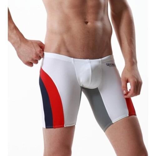 Low Rise Pouch Sexy Men Swimwear Swimsuit Trunks Long Bikini Boxers Shorts Man Beach Sea Board Wear Shorts SEOBEAN Brand