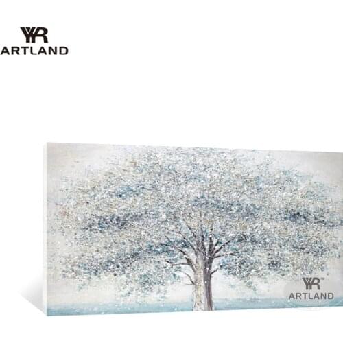 Big sizes silver money tree for wall decoration Hand drawn oil painting on canvas wall art picture for living room bedroom