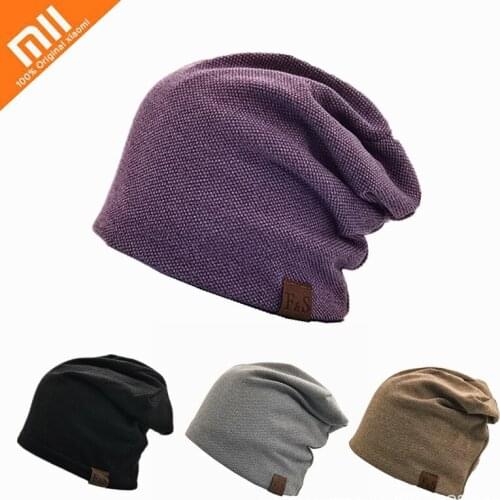 Xiaomi Solid Color Knitted Hats Men Women Casual Baggy Thickened Beanie Hat Winter Warm Cap Unisex Outdoor Warm Windproof