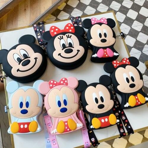 Disney Mickey Mouse Silicone Coin Purse Cartoon Kawaii Anime Figure Big Size Large Capacity Shoulder Bag Kids Gifts
