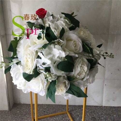 SPR 30-55cm Homemade burgundy red artificial flower ball table centerpiece wedding decor party flower row arrangement Christmas