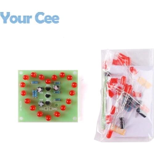 LED Heart Shaped Kit Cycle Flashing Lights 18pcs reds LED Electronic DIY Components Welding Practice Board