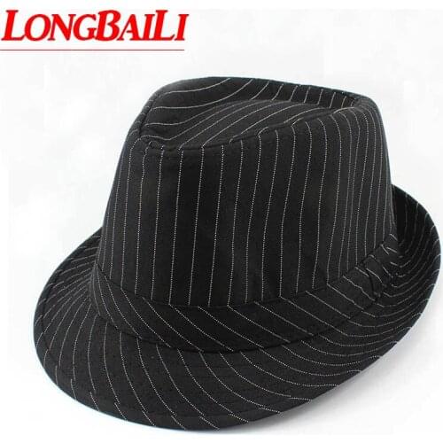 Black White Mens Striped Fedora Hats For Women Chapeu Feminino Panama Trilby Hat MEDB014