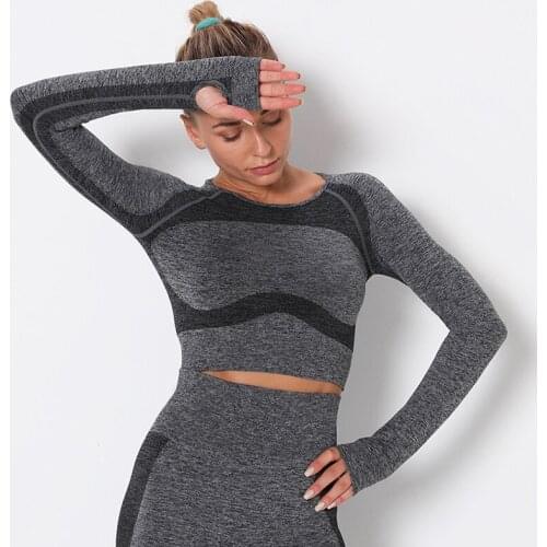 Women Yoga Shirts Seamelss Quick Dry Trainning Longsleeve Fitness Sportwear Tops Shirts Sport With Thumb Gym Shirts