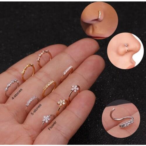 2020 Fashion Nose Piercing Body Jewelry For Women Gilrs Nose Hoop Nostril Nose Ring Tiny Flower Helix Cartilage Tragus Ring