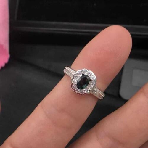 Natural Sapphire Gemstone Ring, 925 Sterling Silver Big Blue Stone Ring Women Cocktail Flower Ring