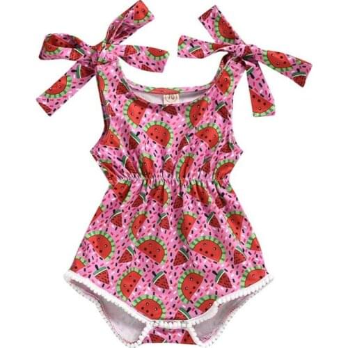 0-18M Newborn Infant Baby Girl Watermelon Print Romper Bodysuits Cotton Strap Robe Jumpsuit Playsuit Summer