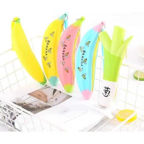 1pcs simple creative banana green onion student pencil cute eat goods silicone large-capacity female pen bag purse
