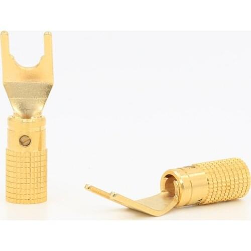 4pcs High End Audio Grade Pure Copper Gold Plated Y Spade Terminal for DIY Speaker cable