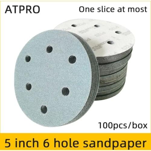5-inch 6-hole Dry Sanding Paper Round Self-adhesive Flocking Back Velvet Sanding Putty Disc Sandpaper 125mm Wear-resistant