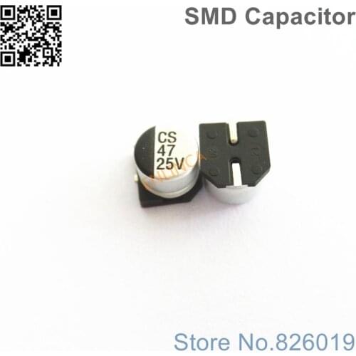 50pcs/lot 25v 47uf SMD Aluminum Electrolytic Capacitors size 6.3*5.4 47uf 25v