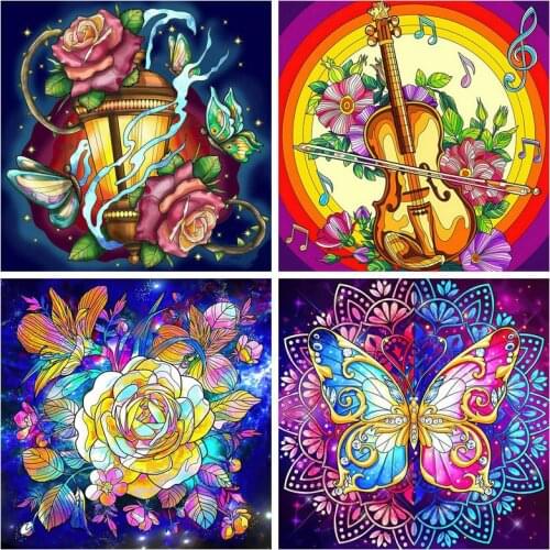 5D DIY Diamond Painting Flowers Butterfly Guitar Lantern Full Frill Embroidery Cross Stitch Mosaic Home Decor Christmas gift