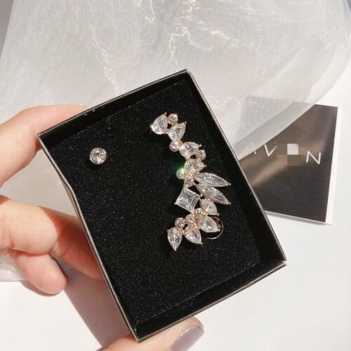Europe and the United States jewelry asymmetric geometry gem diamond glass suits ear clip ear clip earrings