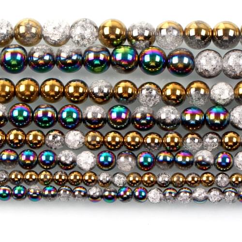 Natural Stone Plated Cracked Stone Charm Round Loose Beads For Jewelry Making Needlework Bracelet Diy Strand 4/6/8/10/12MM