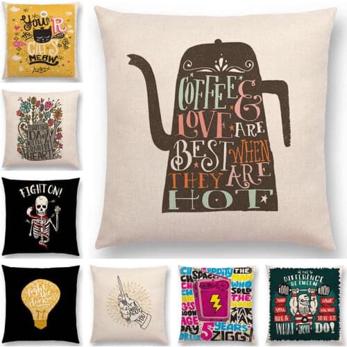 Hot Sale Colorful Pattern Decorative Letters Meaningful Words Interesting Phrases Coffe Good Idea Tree Cushion Cover Pillow Case