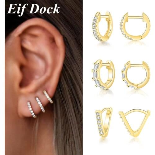 Eif Dock European Trendy Gold Color Crystal Circle Earring For Women Making Jewelry Gift Wedding Party Engagement Gift