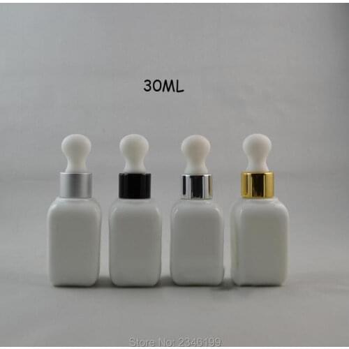 30ML 20pcs/lot Elegant White Glass Essential Oil Bottle, DIY Empty Sqaure Shape Dropper Bottle,High-end Liquid Refillable Bottle