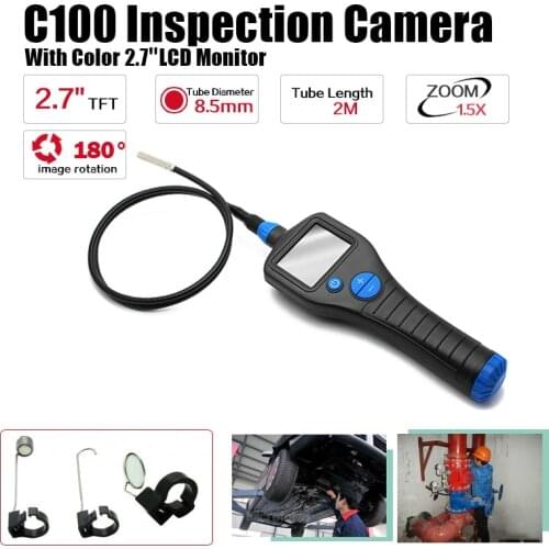 Free Shipping!C100 8.5mm 2.7" Endoscope Borescope Inspection Snake Camera Rotate Zoom Total 2 Meter