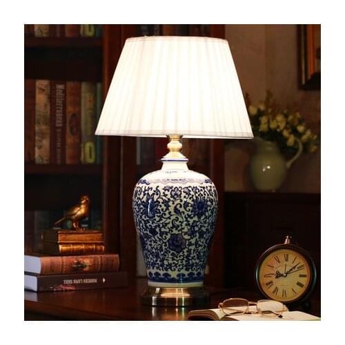 Chinese Blue and White Porcelain Desk Lamps Dimmable China Flower Reading lamp Home Bedroom Living Room Bed Side Table Light