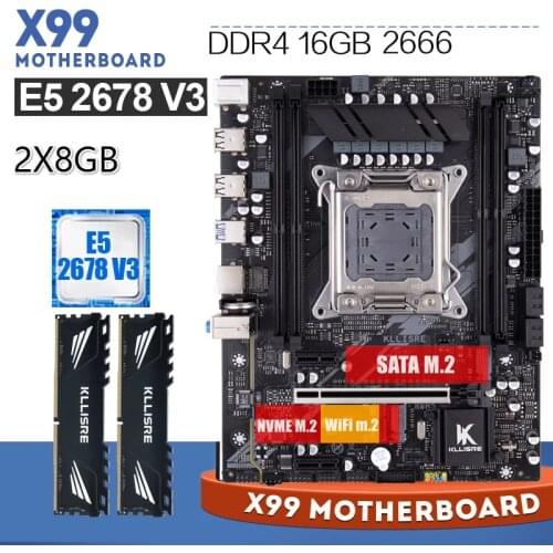 Kllisre X99 motherboard combo kit set Xeon E5 2678 V3 LGA 2011-3 CPU 2pcs X 8GB =16GB 2666MHz DDR4 memory
