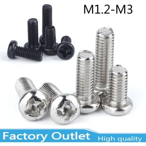 50p M1 M1.2 M1.4 M1.6 M2 M2.5 M3 M4 Mini Micro Small Light Black A2 304 Stainless steel Cross Phillips Pan Head Screw Round Bolt