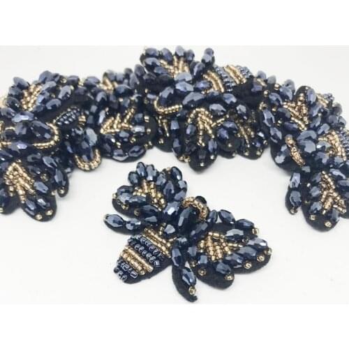 AHYONNIEX 5pcs/lot Handmade Rhinestone beaded Patches Bees Fashion Sew On Patch for Clothes Beaded Shoes Applique Cute Patches