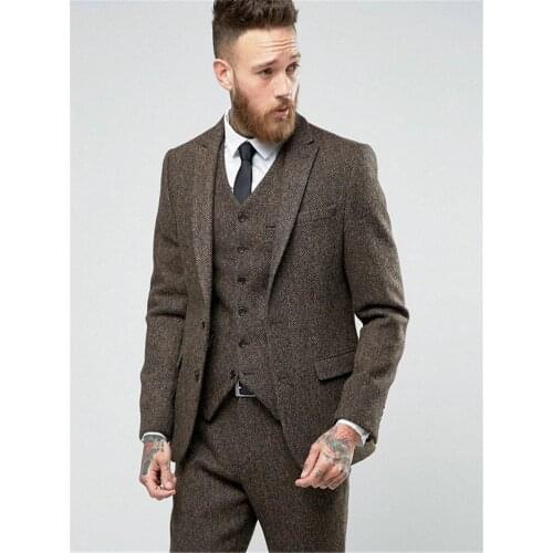 2020 New Custom Made Costume Homme Ternos Slim Fit Winter 3 Piece Men Suits Business Groom Tuxedos Wedding Tweed Suit