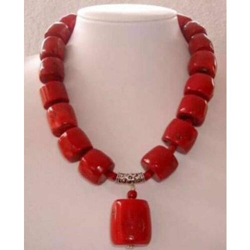 New Amazing Red Cylinder Coral Gemstone Necklace 18" AAA