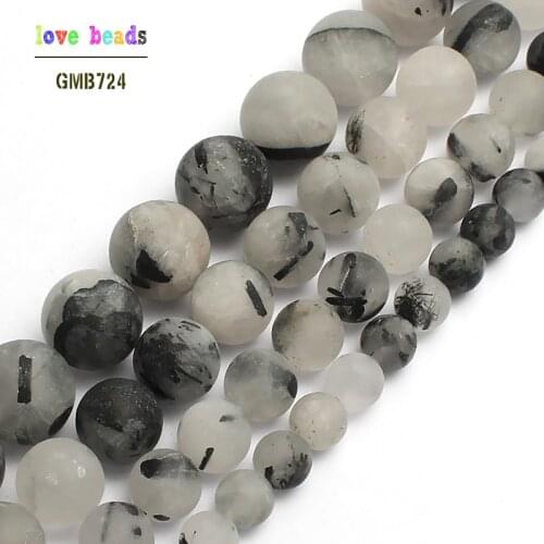 Natural Dull Polish Matte Black Rutilated Quartz Stone Round Beads For Jewelry Making Bracelet 15inch 6/8/10/12mm Pick Size