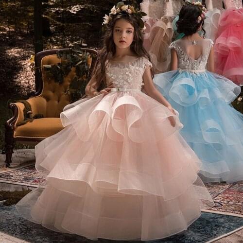Stunning Elegant Romantic Puffy Organza Floral Flower Girl Dress First Communion Prom Party Dress Kids Ceremony Wedding Gowns