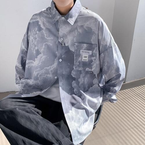 Long-sleeved Shirt Men Ink Printing Beach Coat Student Casual All-match Loose Trend Tops Spring Summer Thin Shirts Male Clothes