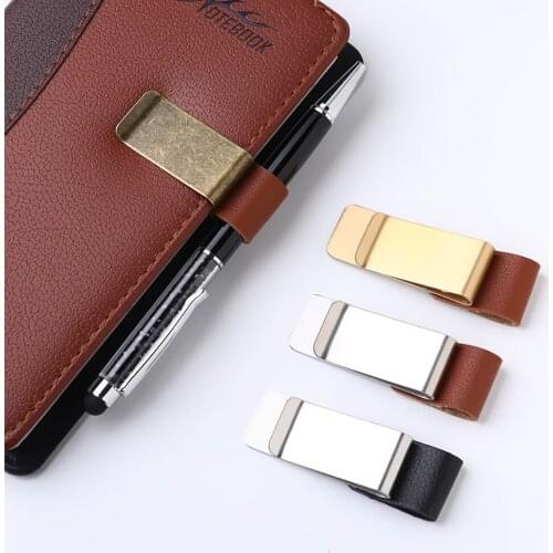 Handmade Stainless Steel Leather Brass Clips Stainless Steel Pen Holder Clip Journal Notebook Paper Folder School Office Supply