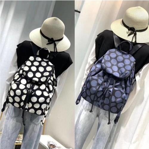 Flap Drawstring Backpack Woman Dot School Bags For Teenager Girls Nylon Rucksack High Capacity Travel Book Bag Casual Bagpack