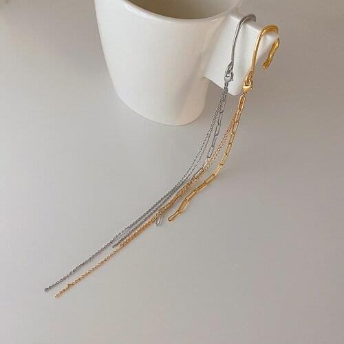 WTLTC Single Piece Super Long Chains Link Tassels Clip Earrings for Women Simple Drop Non Pierced Earrings 2021 Ear Cuff Jewelry