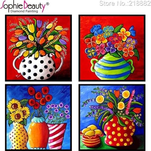 Sophie Beauty New Diy Diamond Painting Cross Stitch Needlework Beaded Embroidery Color Vase Flower Handcraft Mosaic Kit Art Gift