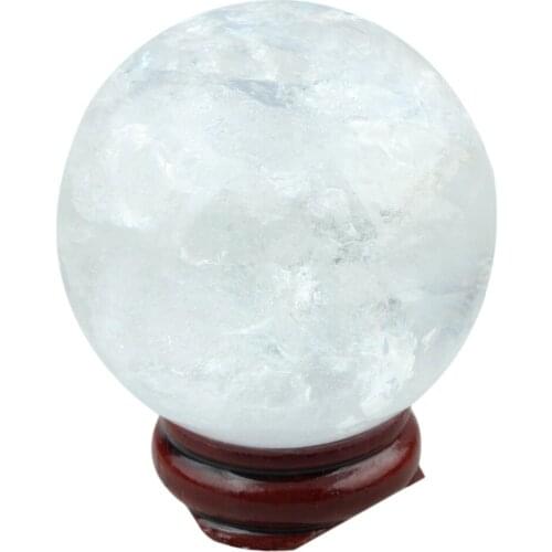 TUMBEELLUWA Natural Rock Quartz Sphere Gem stone Ball Crystal Sculpture Figurine with Wood Stand