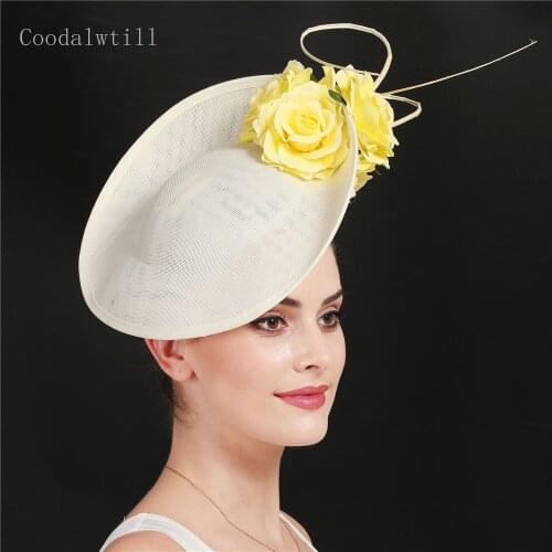 Gorgeous women big derby headpiece formal dress wedding fedora cap flower fashion fasinator hat handmade occasion millinery cap