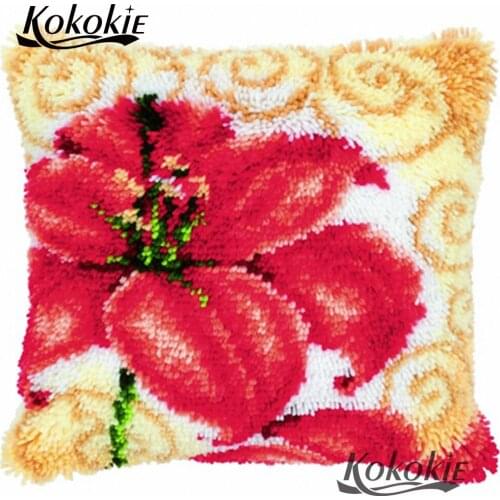 Embroidery Unfinished Pillowcase latch hook rug flowers pillow kits cross stitch Crocheting Rug Kits Embroider Needlework set