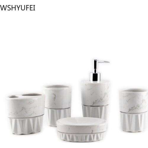 WSHYUFEI Ceramic Bathroom Accessories Set Five-piece set Nordic Lmitation Marble Wash Set Lotion bottle Bathroom toiletries