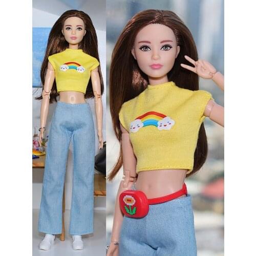 Yellow top + jeans pant / original clothes set clothing outfit For 1/6 BJD Xinyi FR ST Barbie Doll / doll clothes