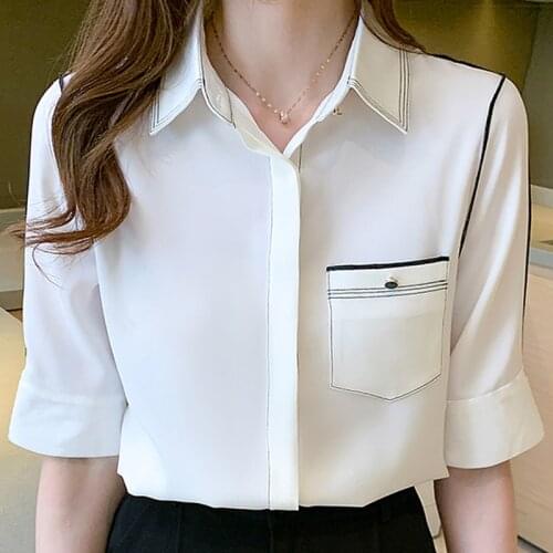 Summer Blouse Women Short Sleeve Turn Down Collar Chiffon Blouse Shirt Tops Women Blusas Mujer De Moda 2021 Shirts Blouses E994