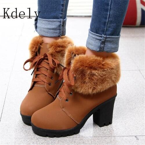 How New Women Ankle Boots Plus Size 35-40Med Square Heels Ladies Snow Boot Feather Office Female Shoes Woman