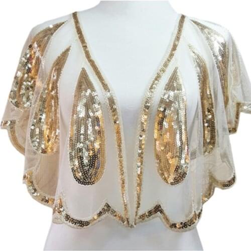 Women Scarves 20s Flapper Embroidery Fringe Shawl Cover Up Gatsby Party Beaded Sequin Cape Vintage Mesh Scarf Wraps for Dress