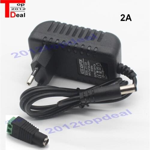 1PCS 24W EU US Plug Driver Adapter AC110V 220V to DC 12V 2A 5.5*2.1mm LED Power Supply +1pcs Female Connector For LED Strip