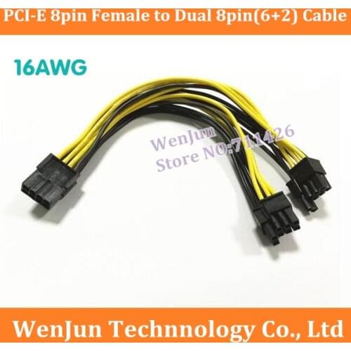 1PCS High Quality 16AWG wire PCI-E 8pin Female to Dual 8pin(6+2) Video Graphic Card Power Adapter Cable 25cm